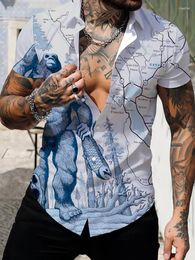 Men's Casual Shirts 3D Twill Splicing Digital Printed T-shirtsummer Fashionable And Fun Short Sleeved T-shirt S-5XL Cool Trendy Mus