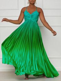 Casual Dresses Sexy Women Colour Block Spaghetti Strap Backless Evening Cocktail Party Dress Floor-Length Pleated Chic Gown Big Size Summer