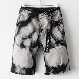 Denim shorts mens summer Purple brand trendy brand washed and distressed straight leg horse pants splashed ink shorts