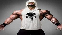 Designer new gym superman fitness hooded vest skull print vest men running Tshirt muscle men sleeveless undershirt2456458