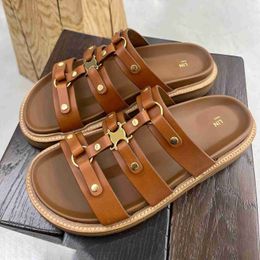 Slippers top quality gladiator sandal Slipper Designer women Leather Casual shoes luxury beach outdoors Flat slide Summer platform sandale pool Mule men loafer lad