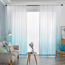 Window Treatments# 1 PC Modern Blue Gradient Color Sheer CurtainSolid Translucent gauze curtain for the Room and Wiindow DecorRod Pocket Voile Y240517