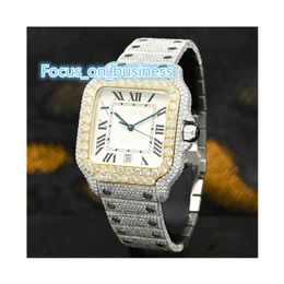 Super Shiny Premium VVS Iced Out Handset White Moissanite Diamond Bezel Custom Watch for Men and Women