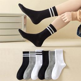 Women Socks 1pc Solid Colour Striped Black White For Woman Men Street Casual Mid Tube Breathable Comfortable Sports