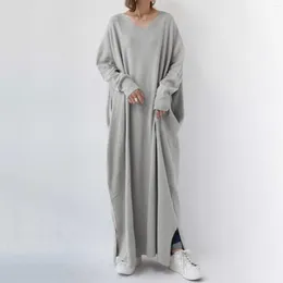 Casual Dresses Women Summer Maxi Dress Turkey Eid Solid Cotton Long Sexy A-line V Neck Moroccan Kaftan Robe Islamic Cloth 2024