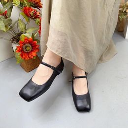 Dress Shoes Johnature 2024 Spring Handmade Shallow Buckle Strap Square Toe Women's Solid Color Genuine Leather Soft Sole Low Heels