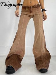 Women's Jeans Rapcopter Brown Tie Dye Flare Vintage Hippie Fashion Streetwear Trousers Women Punk Harajuku Pants Korean Basic Casual 90s