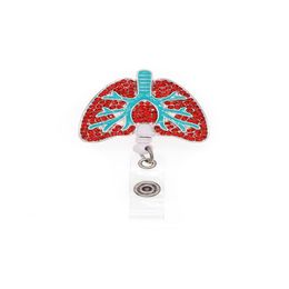 Pins Brooches 10Pcslot Medical Nurse Badge Holder Retractable Redpink Rhinestone Organ Lung Reel For Patients039S Gift8060160 Drop Dh43I