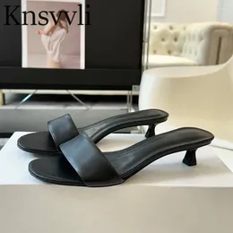 Slippers Sexy Kitten Heels Women Genuine Leather One Strap Party Shoes Woman Summer Slides Low Modern