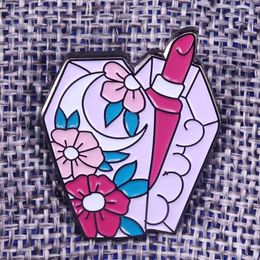 Brooches Beautiful Floral Lipstick Enamel Pin Feminist Valentine Gift Women Shirt Jackets Accessory