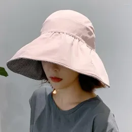 Wide Brim Hats Summer Women Black Vinyl Sunshade Hat Female Outdoor Beach UV Protection Breathable Empty Lady Foldable Hollow Sun Cap