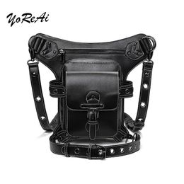 Steampunk Bags Gothic Waist Bags Packs Retro Rock Leather Women Fashion Men Holster Waist Bag Messenger Leg Bags Lock Buckle 240515