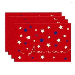 Table Mats Red Blue Stars America Patriotic 4th Of July Placemats Set 4 12 X 18 Inch Holiday For Party Dining Decor