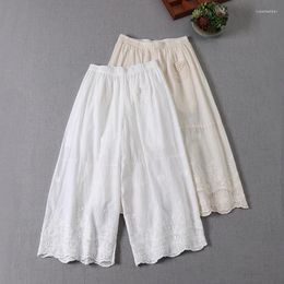 Women's Pants Spring Summer Japan Style Mori Girl Lace Embroidery Hollow Out Wide Leg Women Elastic Waist Cotton Linen Loose Trousers