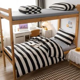 Bedding Sets Classic Stripe Grid Set Black&White Duvet Cover Pillowcase Flat Sheet Twin Brushed Polyester Sutdent Adult Home Textile