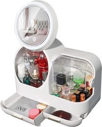 Cosmetic Display Cases Makeup Storage Organizer Box with Mirror Case Touch Screen LED Light Anti D 240510