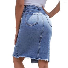 Skirts Ladiguard 2024 Summer Fashion Knee-Length Denim Skirt Women Streetwear Sexy Irregular Bodycon High Waist Short Jeans