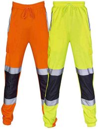Fashion Men Road Work High Visibility Overalls Casual Pocket Work Casual Trouser Pants Autumn Reflective Trousers H12233345787