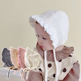 Lace Infant Hats Spring Girl Baby Bonnet Hat Solid Colour Cotton Newborn Ear Protection Warm Cap L2405