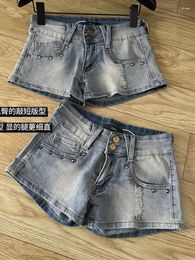 Women's Jeans High Quality Sexy Denim Shorts Women Hight Waist Rivet Pants Spring Summer Fashion Design Harajuku Blue Jean Simple