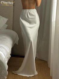 Skirts Clacive Casual White Satin Women'S Skirt 2024 Fashion Loose High Waist Maxi Elegant Simple Slik Faldas Female Clothing