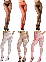 Women Socks Summer Fishnet Diamond Pantyhose For Sexy Hollow Breathable Rhinestone Stockings Mesh Nylon Tights