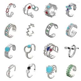 Cluster Rings S925 Silver Elegant Luxury Fashion Versatile Hollow Sun Moon Coloured Stainless Steel Open