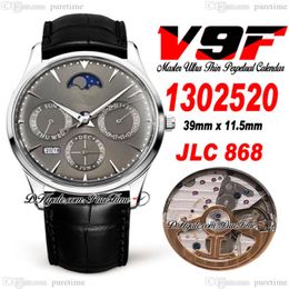 V9F Master Ultra Thin Perpetual Calendar A868 Automatic Mens Watch Q1302520 Steel Case Gray Dial Moon Phase Leather Strap Watches Super 298h
