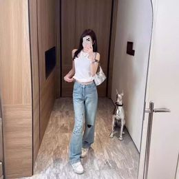 Frauen Jeans Nanyou Qualität MM24 Sommer Neues Digitaldruckloch hohe Taille Freizeit vielseitige Hülle dünn weich für Frauen