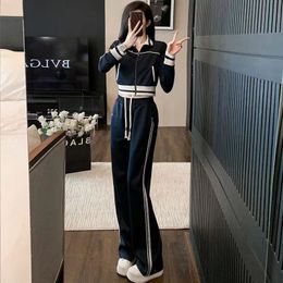 2024 designer sports casual suit women's new stylish cardigan two-piece wide leg pants, size S-2XL