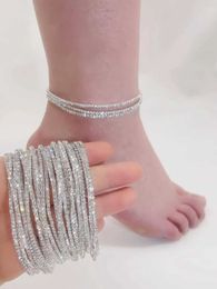 Anklets 1 piece of womens sexy transparent crystal rhinestone gold/silver colored ankle bracelet chain ankle bracelet wedding jewelry d240517