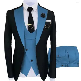 Men's Suits Slim Fit Men Casual Business Set Groom Black Tuxedos For Formal Wedding Clothing Jacket Pant Vest 3 Pieces 2024