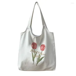 Shopping Bags Korean Ins Flowers Canvas Tote Bag Women White Tulip Shoulder Large Capacity Ladies Cloth Handbag Books