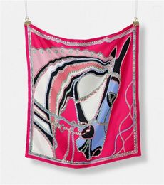 Scarves 53CM Twill Silk Scarf Woman H Horse Printed Square Wraps Bandana Small Hijab Foulards Muslim Headscarf5616126