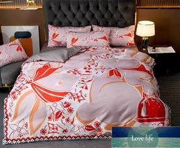 Duvet Cover Light Luxury Fashion Brand Ice Silk Four-Piece Set Washed Tencel Bedding Advanced Real Silk Quilt Cover Bedding Summer