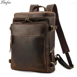 Backpack Leather Men's Travel Crazy Horse Genuine Large Fit 15.6" Laptop Rucksack Student School Bag Big Daypack