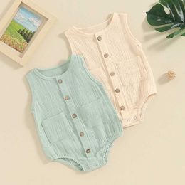 Rompers Tregren Newborn Baby Girls and Boys Tank Hoodie Cute Round Neck Sleeveless Button Down Tight Fit Baby Casual Summer Clothing d240516