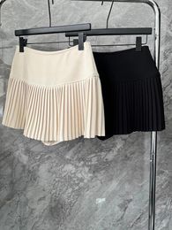 Skirts Fashion Diamonds Black Pleated Skirt For Women Miniskirt 2024 Spring High Quality Cotton Blends Side-Zip Beige Ladies