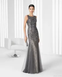 Party Dresses Grey Women Skirt Elegant Scoop Sleeveless Sheath Floor-Length Lace Evenig Dress/Long Gowns Zipper&Beading