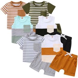 Clothing Sets Summer boy set round neck vest and solid Colour shorts fashionable casual outdoor set childrens set boys birthday gift WX