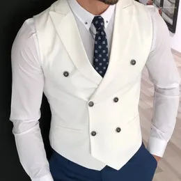 Men's Vests Mens Vest White One Piece Peaked Lapel Double Breasted Male Suit Waistcoat For Formal Wedding Groomsmen Waist Coat Clothing