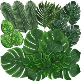 Decorative Flowers YeeNanee Wholesale Artificial Tropical Plant Mostera Palm Leaves With Stem For Safari Jungle Hawaiian Luau Party Table