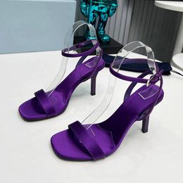 Sandals Summer High-end Female Appear Thin Legs Banquet High Heel One Strap Design Satin Material Women's Pumps
