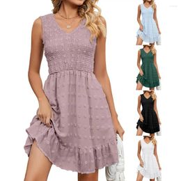 Casual Dresses Summer Jacquard Chiffon Shirt Temperament Commuter Fashion Straight Spring V-neck Sleeveless Skirt Mini Short.