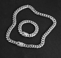 New 15mm Men Hip Hop Jewellery Sets 316L Stainless Steel Miami Cuban Link Chains Double Safety Clasp Chokers Necklaces Bracelets 18i5455482