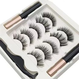 5 Pairs Magnetic Eyelashes Eyeliner Tweezers Set 3D Mink Natural Artificial False Lashes 240511