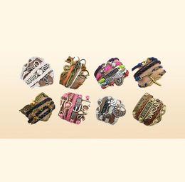 Whole 30pcsLots Mix Style Infinity Love Charm Bracelets Antique Multilayer Leather Bracelets For Women Jewelry 2103239861288