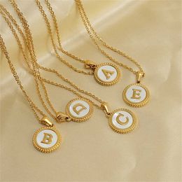 Pendant Necklaces A B C D E F G H I J K L M N O P Q R S T U V W X Y Z Original Letter Necklace Womens Stainless Steel Mother of Pearl Round Charm J240516
