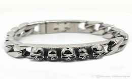 Stainless steel bracelet Solid 15MM Wide Heavy Men039s Skeleton Skull Bracelet Punk Rocker Ghost Bangle Biker Jewelry Bracelets4288386