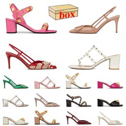 Fashion Top Quality Lady Sexy High Heels Sandals Famous Designer Women Rivet Pointed With Box Slides Luxury Platform Leather Wedges Heel Pumps Loafers Pink Slippers